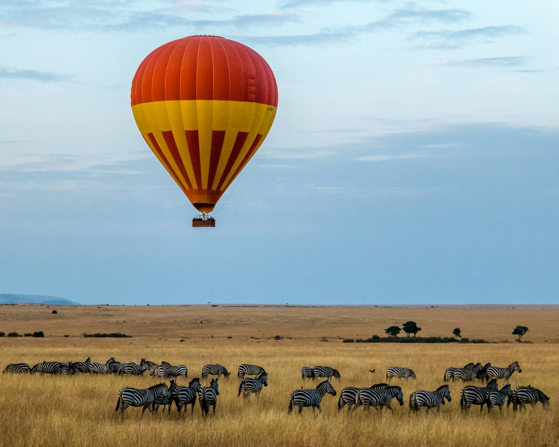 Hot-air balloon above the Maasai Mara at sunrise